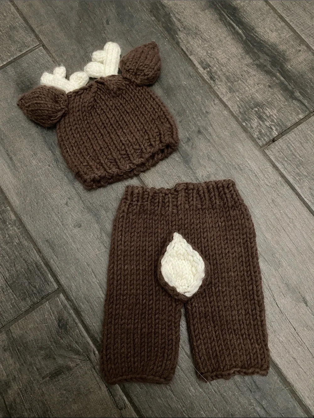 Hand-Knit Brown Deer Costume Hat & Pants Set for Kids